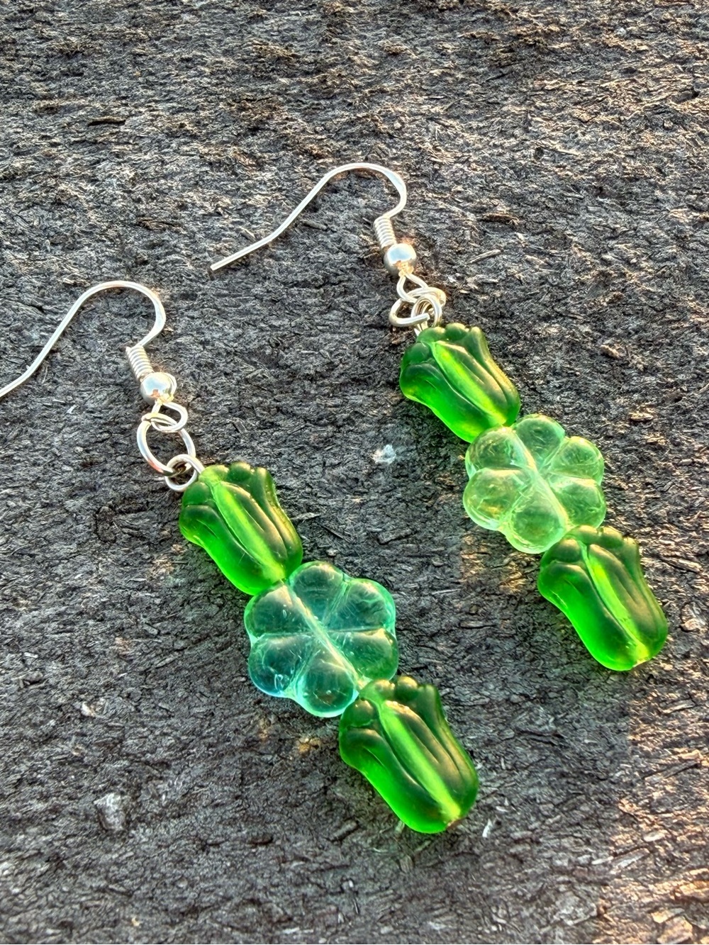 Handmade Green Glass flower Drop Earrings - Women Jewelry